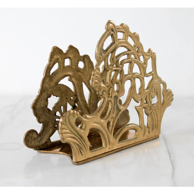 Ornate vintage brass letter or napkin holder. Marked "Telefora" Taiwan, V.C.. Dated 1983. Minor age wear. Patina.