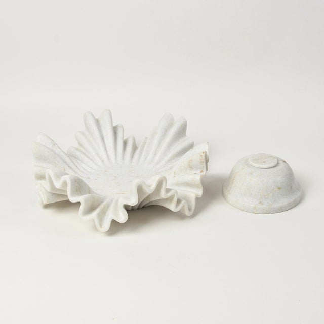 Luxe Carved Marble Ruffle Bowl on Pedestal 12" For Sale - Image 10 of 18