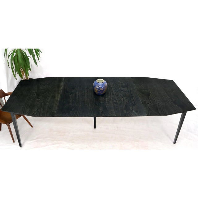 Rare Ebonized Cerused Walnut Mid-Century Modern Dining Table w/ Two Extensions For Sale - Image 11 of 13