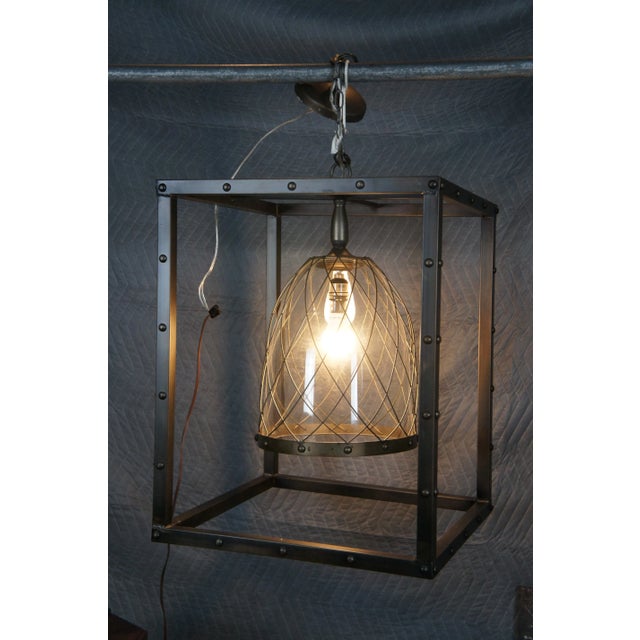 Vintage Karlin Industrial Nested Cage Glass Bell Pendant Light For Sale - Image 4 of 11