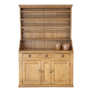 Antique English Pine Kitchen Dresser With Plate Rack - Circa 1860