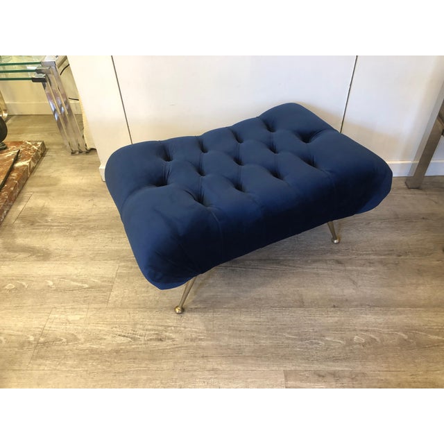Mid-Century Italian Blue Velvet Brass Legs Footstools, 1950s For Sale - Image 6 of 18
