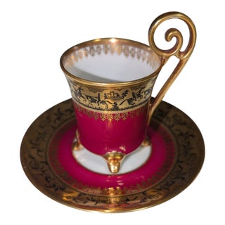 Mid 19th Century French "Vieux Paris" Footed Demitasse Cup & Saucer – Louis Philippe Style For Sale