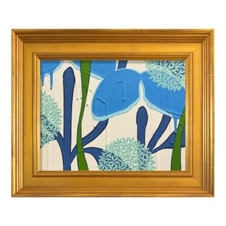 Ron Giusti Mini Tsubasa Orchid and Allium Cream Azure Acrylic Painting For Sale