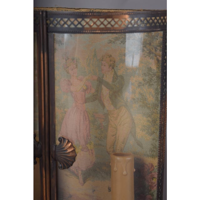 1950s Brass Vitrine Wall Lamp with Curved Glass and Garden Scene Panel, 1950s For Sale - Image 5 of 7