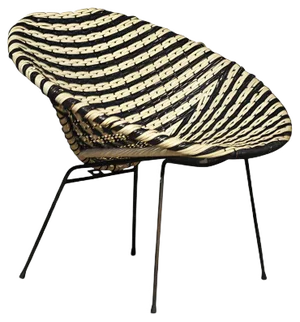 Dirk Van Sliedregt Style Black & White Rattan Cocktail Chair, 1950s