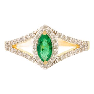 18k Yellow Gold Emerald Split Diamond Ring Size 6 For Sale