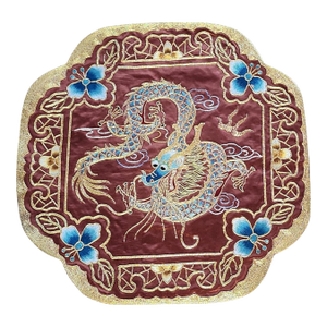 Early 20th Century Late Qing Chinese Gold Silk Hand Embroidered Dragon Roundel