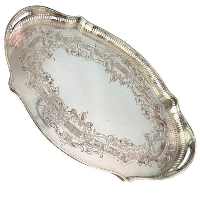 Vintage Sheffield Silverplate Pierced Gallery Serving Tray For Sale - Image 11 of 11