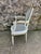 Louis XVI Style Caned Medallion Armchair in White and Blue, 1950s For Sale - Image 3 of 12