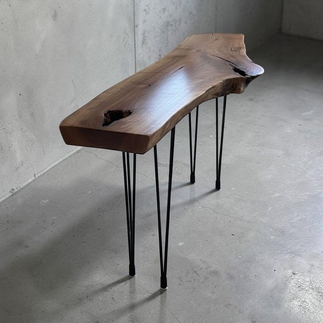 2020s Handcrafted Live Edge Black Walnut Console Table With Hairpin Legs For Sale - Image 5 of 12