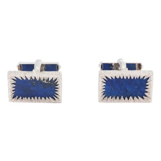 Vintage 18ct White Gold and Lapis Lazuli Cufflinks, 1970s, Set of 2 For Sale