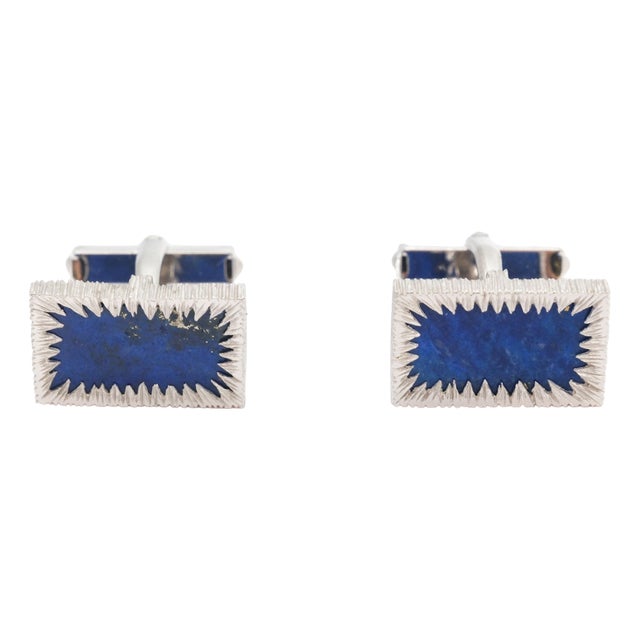 Vintage 18ct White Gold and Lapis Lazuli Cufflinks, 1970s, Set of 2 For Sale