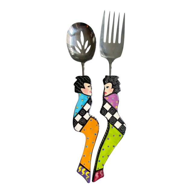 1980s Memphis Style Figural Ceramic Handle Salad Servers – A Pair For Sale