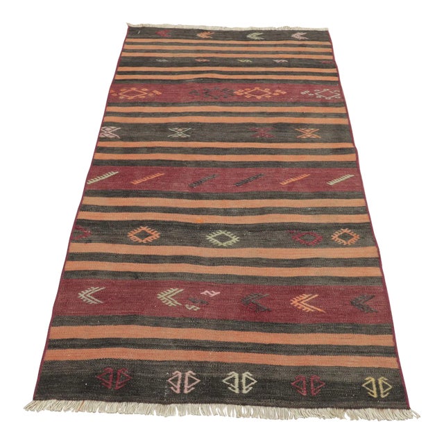 1960s Traditional Ethnic Red Striped Cicim Natural Wool Kilim Rug For Sale