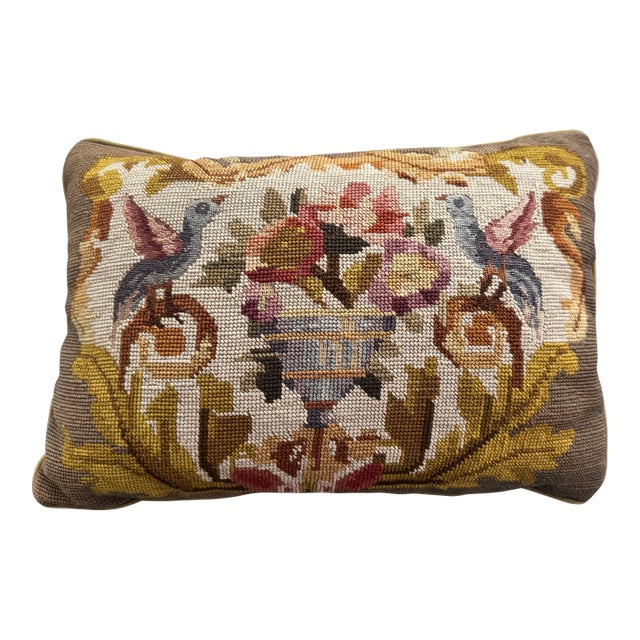 Neoclassical Style Urn and Bird Petit Point Needlepoint Pillow For Sale