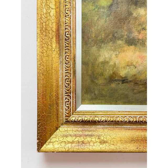 Vintage Oil Painting Landscape Father Son Fishing River Impressionist on Canvas For Sale - Image 9 of 15