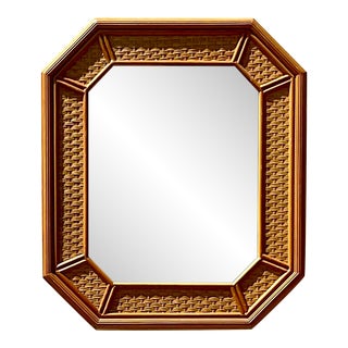 Vintage Coastal Rattan Octagon Mirror For Sale