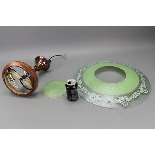 French Art Deco Green Textured Glass and Copper Pendant by Loys Lucha, 1930s For Sale - Image 16 of 18