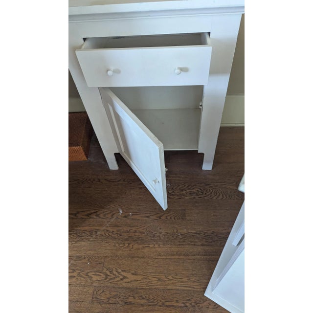 2 Piece Slender Farmhouse Cabinet and Shelving With Neoclassical Lines For Sale In San Diego - Image 6 of 6