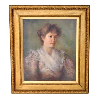 Antique 19th Century English Impressionist Oil on Canvas Painting Female Portrait by F. Norman Circa 1895 For Sale