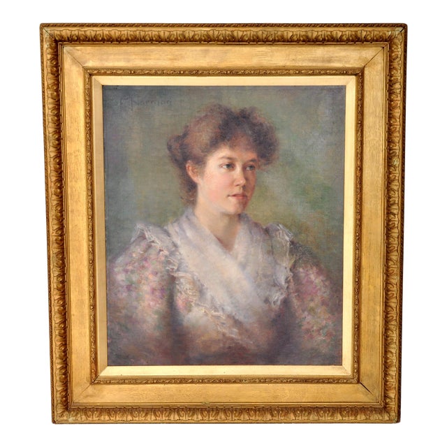 Antique 19th Century English Impressionist Oil on Canvas Painting Female Portrait by F. Norman Circa 1895 For Sale