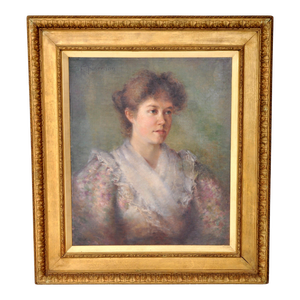 Antique 19th Century English Impressionist Oil on Canvas Painting Female Portrait by F. Norman Circa 1895