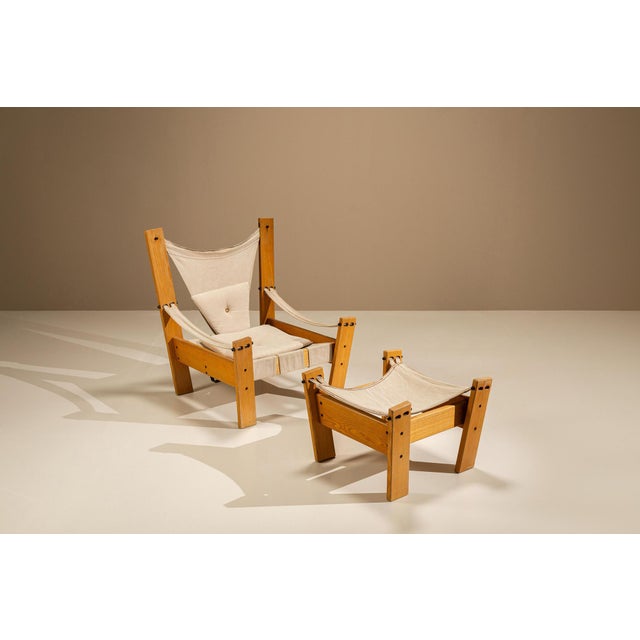 Set of Easy Chair and Ottoman in Pinewood and Canvas by John De Haard, Netherlands, 1960s For Sale - Image 14 of 14