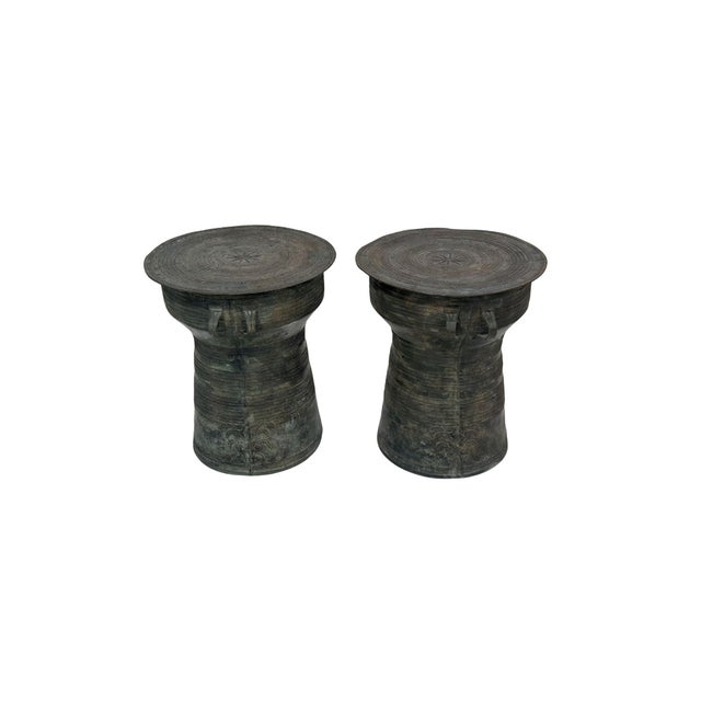 Metal Cast Bronze Rain Drum With Elaborate Detail Patina Finish For Sale - Image 7 of 13