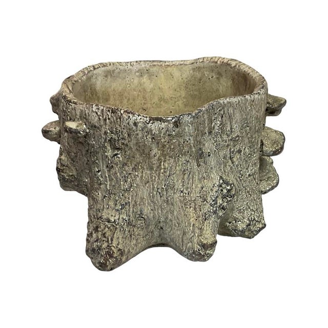 Rustic Small Faux Bois Cement Planter For Sale - Image 3 of 6