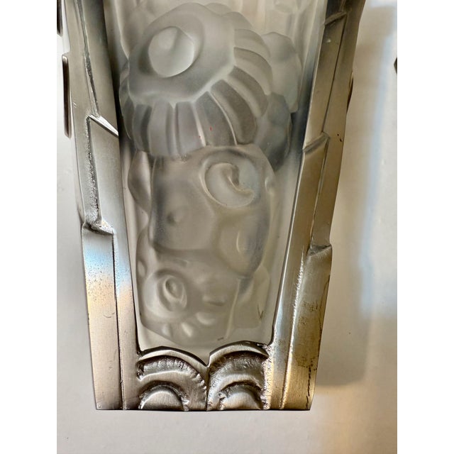 Silver 1920s Pair of French Art Deco Sconces by Genet Et Michon For Sale - Image 8 of 11