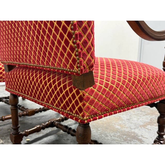 Vintage Louis XIII Style Throne Chairs, Pair For Sale - Image 11 of 12