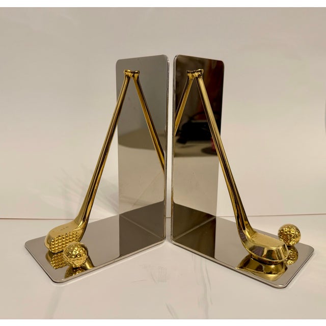 Brass and Chrome Golf Club Bookends, Late 20th Century Design For Sale In New York - Image 6 of 7