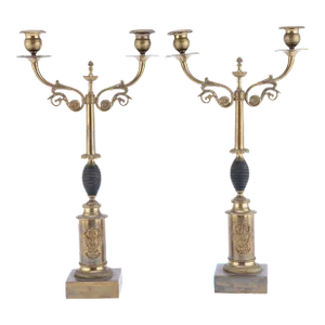 Pair of 19th Century Empire Style Gilt Metal Candelabras