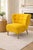 Striking postmodern lounge chair attributed to Decca Furniture Ltd., upholstered in vibrant golden yellow textured tweed...
