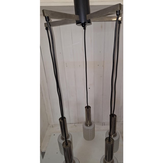 Vintage Five-Light Ceiling Lamp with Chrome-Plated Metal and Glass Shades from Hillebrandt-Leuchten, 1970s For Sale - Image 6 of 10