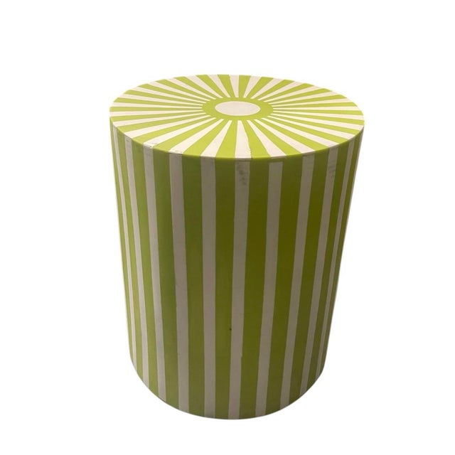 2020s Contemporary Moroccan Handcrafted Resin & Wood Striped Cylinder Side Table For Sale - Image 5 of 8