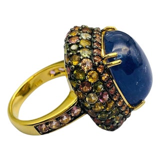 Bochic "Orient" Vintage Diamond, Sapphire & Multi Gem Ring Set 18K Gold & Silver For Sale