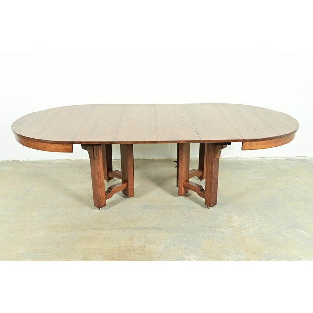 Brown Stickley Brothers Style Antique Mission Oak Arts & Crafts Extension Dining Table, Newly Refinished For Sale - Image 8 of 13