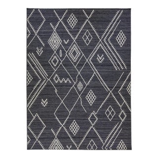 Early 21st Century Contemporary Apadana's Nantucket Collection Flatweave Kilim Designed Wool Rug in Charcoal For Sale