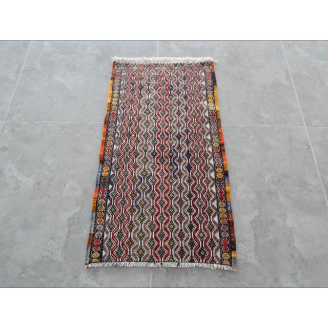Mid-Century Modern Vintage Turkish Jajim Kilim Rug - 1′6″ × 2′10″ For Sale - Image 3 of 8