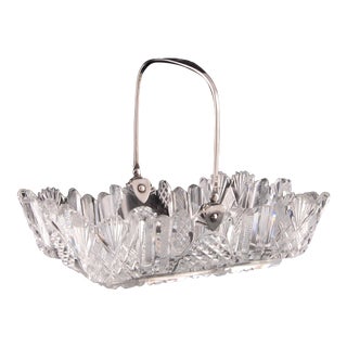 Napoleonic Tableware French Empire Crystal Basket Sterling Silver Diamond Cut Crystal Glass Tariff Free Delivery For Sale