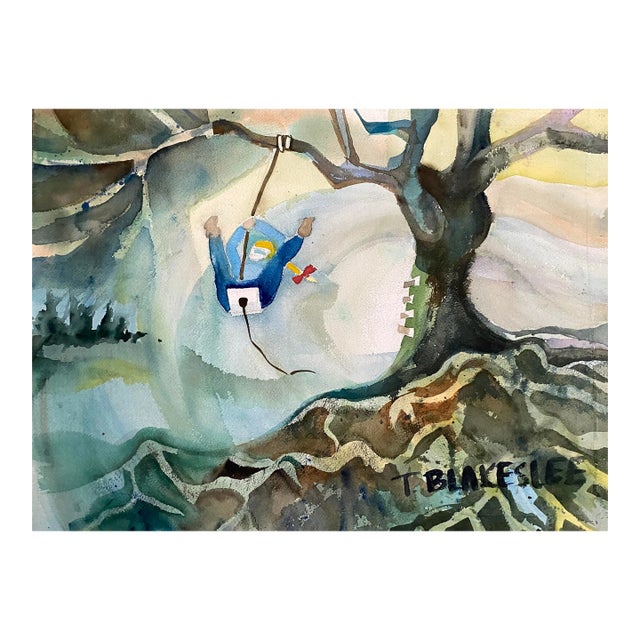 1960s Tina Blakeslee Child on Swing Landscape Painting For Sale