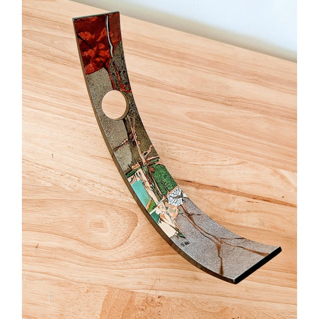 90's Black Lacquered Wine Bottle Holder With Abstract Art For Sale - Image 4 of 4