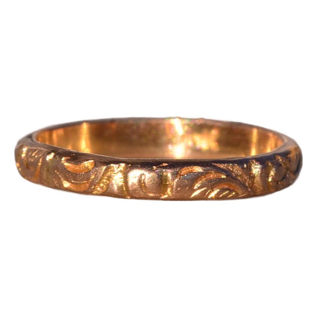 Early 20th Century The Gromo: Antique Yellow Gold Hand Engraved Mid Finger or Child's Ring, Size 3 For Sale