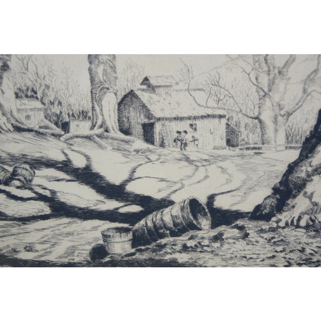 Antique 1939 Walter Ronald Locke Signed End of Sugaring Maple Tree Etching 21" For Sale - Image 10 of 11