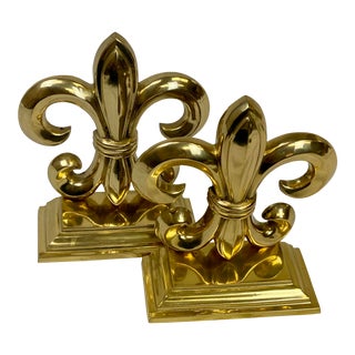 Vintage Solid Brass Fleur De Lis Bookends - a Pair For Sale