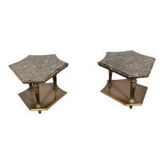 Mid 20th Century Mediterranean Marble Top End Tables - a Pair For Sale