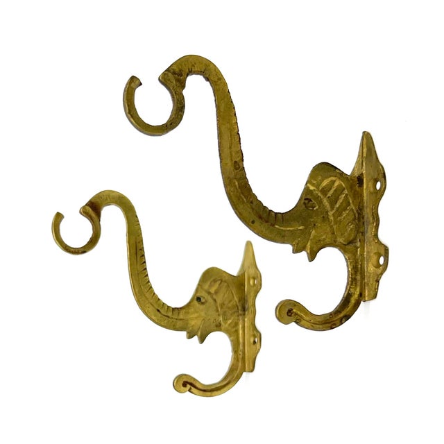 Arthur Court Pair of Vintage Indian Brass Elephant Double Wall Hooks – Bohemian / Global For Sale - Image 4 of 11