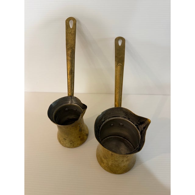 Metal Pair of Vintage Lebanese Brass Turkish Coffee Pots — Sizes #2 & #3 For Sale - Image 7 of 12